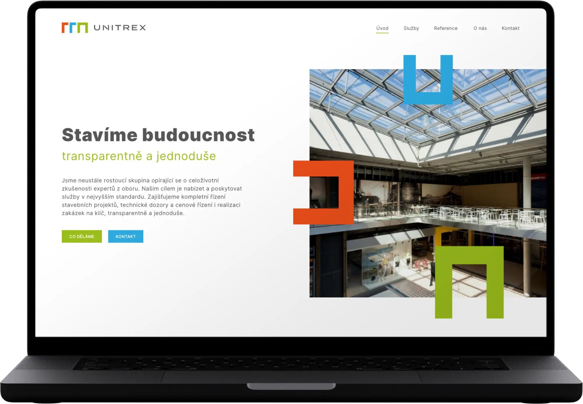 URVIHO portfolio -Webové stránky UNITREX na notebooku